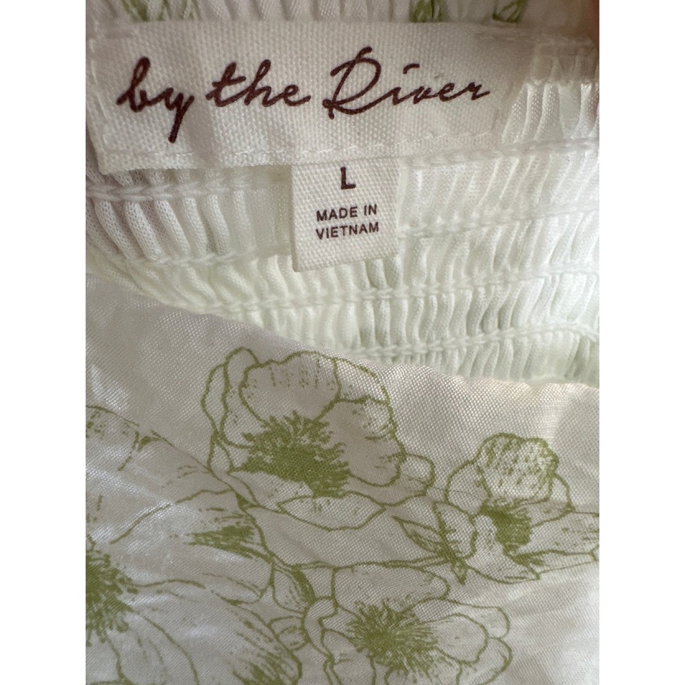by the River Fruit Blossom Tiered Midi Dress Green Toile Floral Crinkle Large - Picture 8 of 16